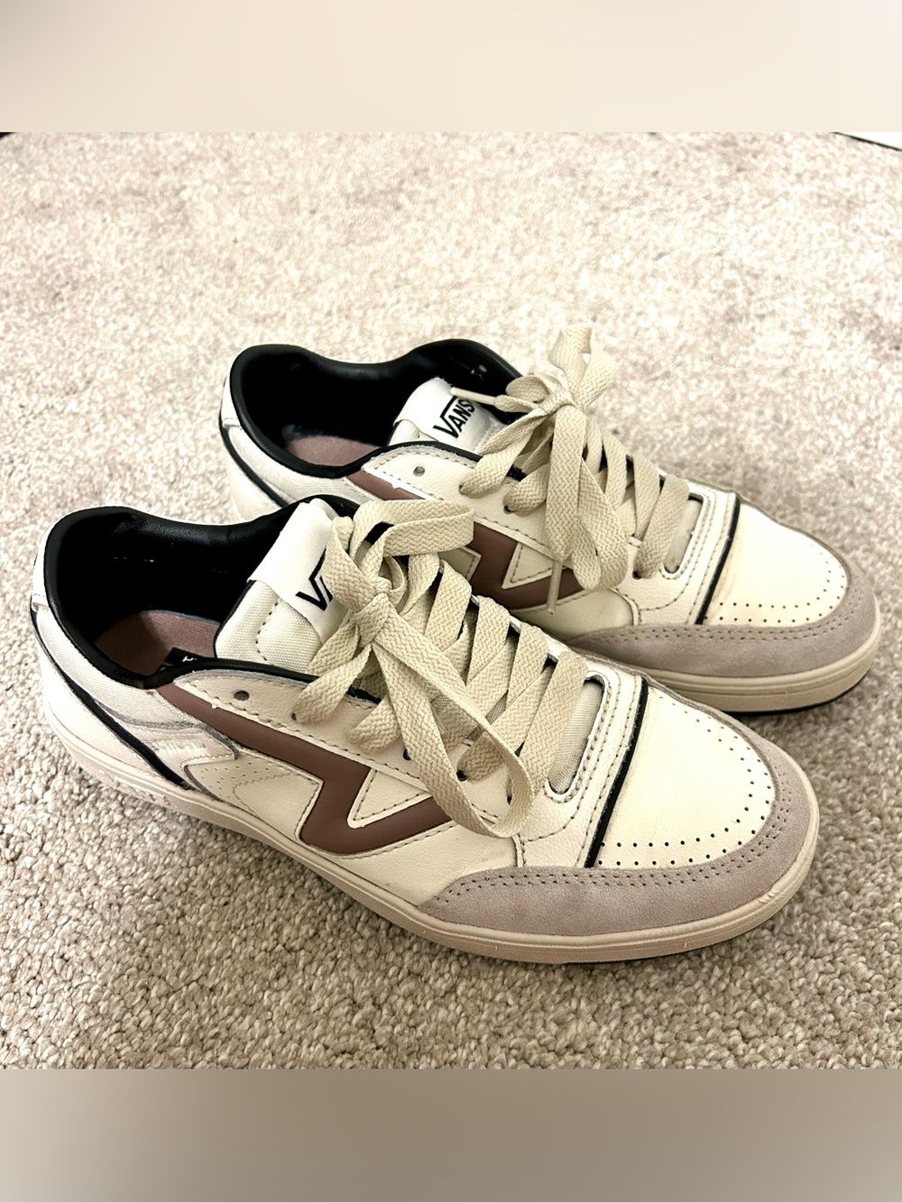 Vans Lowland ComfyCush Leather & Suede Sneakers in Cream/Mauve